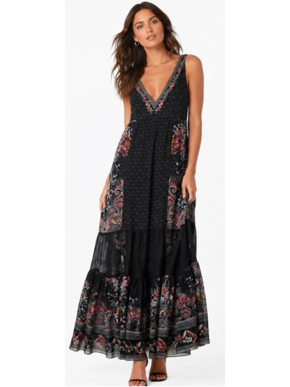 Camilla Restless Nights Maxi Dress Size L Black Multi-color Silk New with Tags!